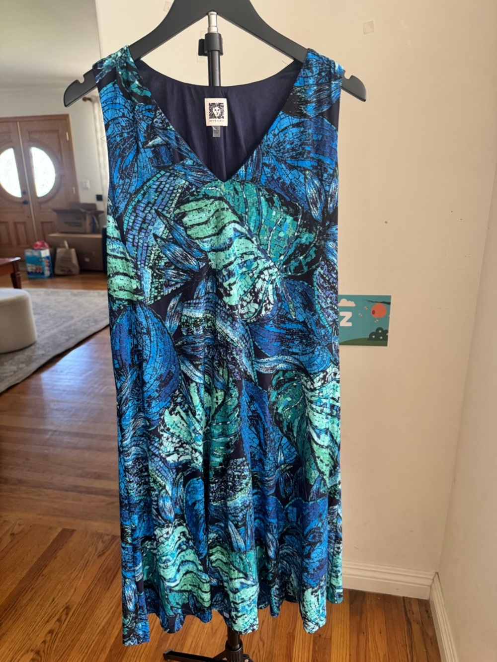 Anne Klein Blue and Green Patterned Dress